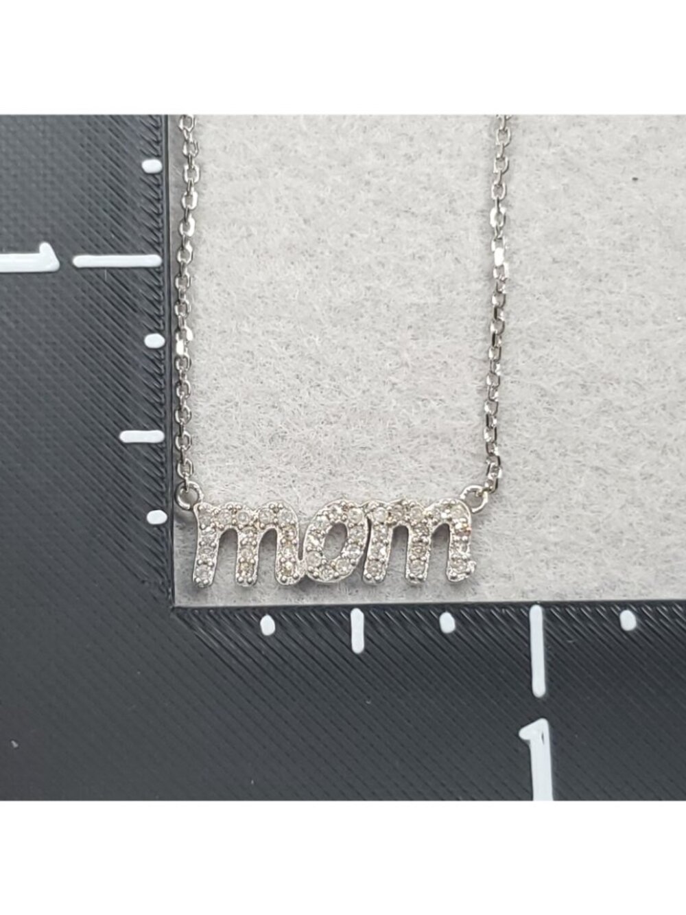 Sterling Silver Diamond MOM Necklace Dainty 18" - Picture 7 of 7